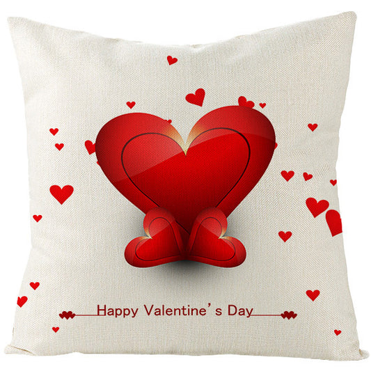 Valentine's Day Red Heart Linen Pillowcase