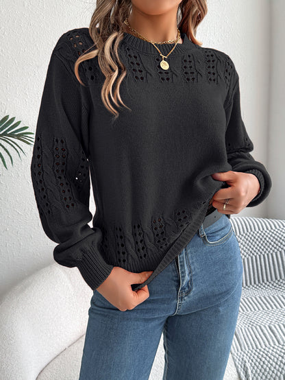 Hollow-out Lantern Sleeve Pullover Sweaters Women's Clothing