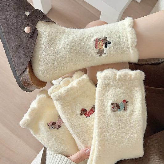 Cartoon Puppy Autumn And Winter Warm Extra Thick No Hair Shedding Snow Socks