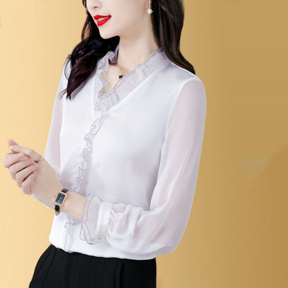 New Solid Color Chiffon Long-sleeved Shirt For Women