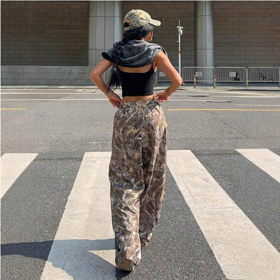 Abnehmende Freizeithosen Hip Hop Retro Street Multi-Pocket Camouflage Cargohose für Damen Y2k Hip-Hop Cargo Grunge Baggy Hose