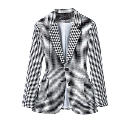 Women's Retro Long-sleeved Houndstooth Suit Jacket