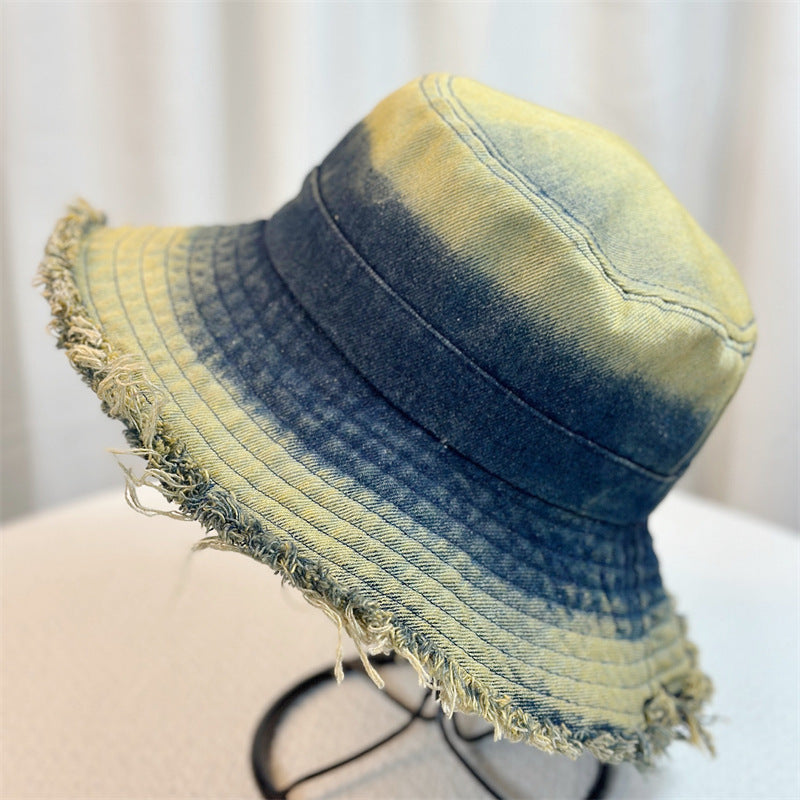 Big Head Circumference Bucket Bucket Hat Distressed Sun-proof Face-showing Small Hat