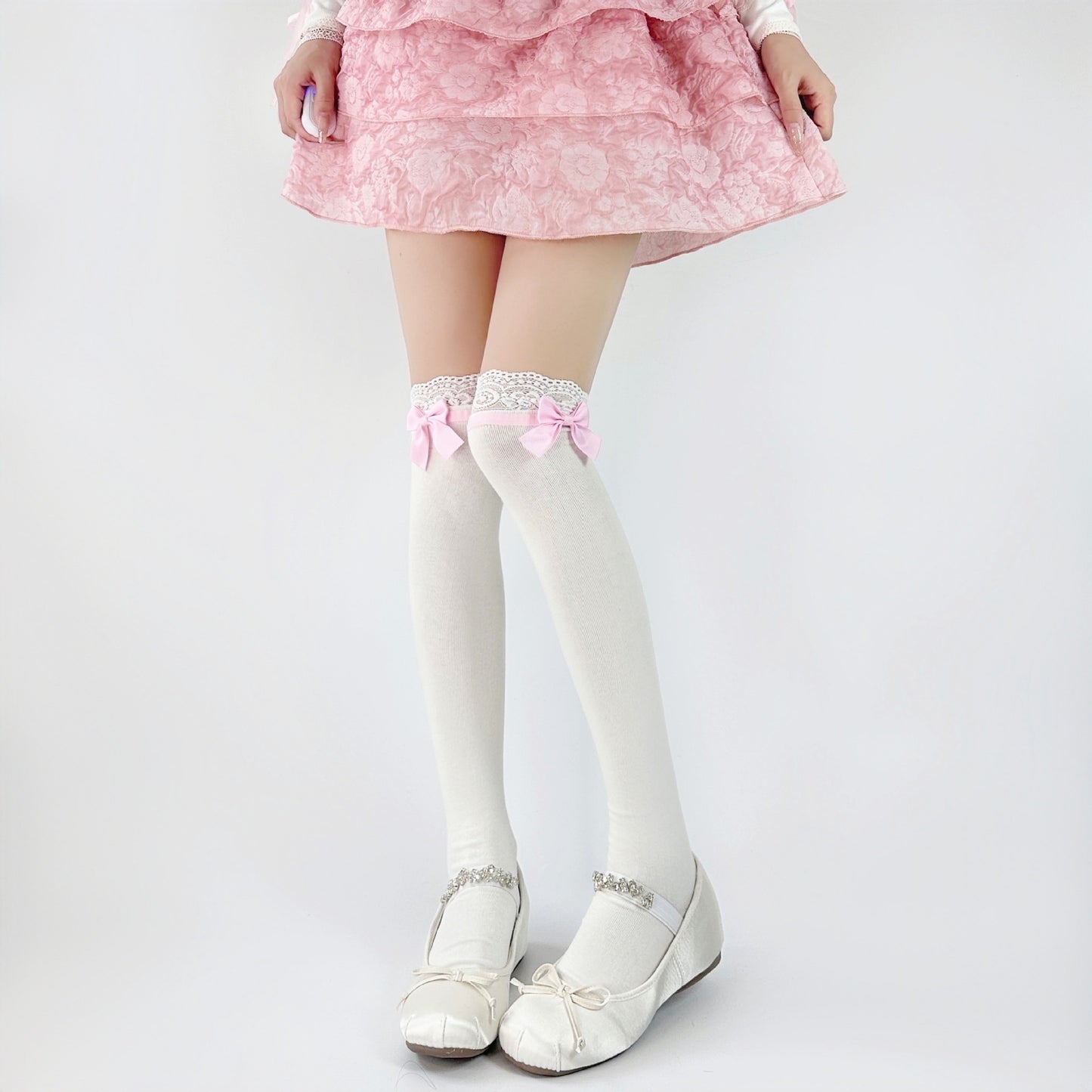 Sosete japoneze Jk Bowknot Sweet Lace Lolita Mijlocul gambei