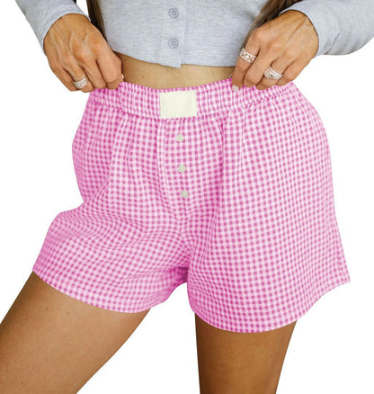 Lockere, lässige Shorts aus Baumwolle mit Karomuster für Damen