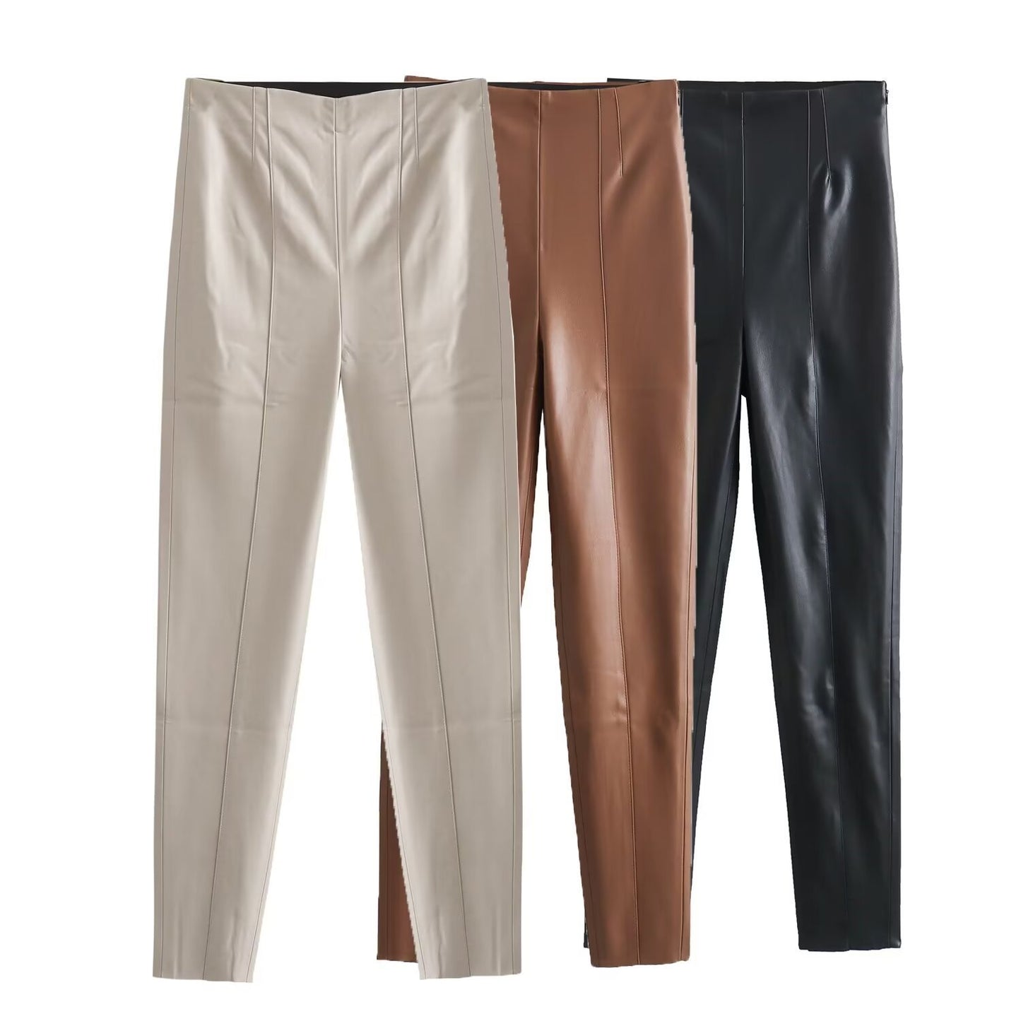 Pantaloni skinny din piele cu talie înaltă pentru femei