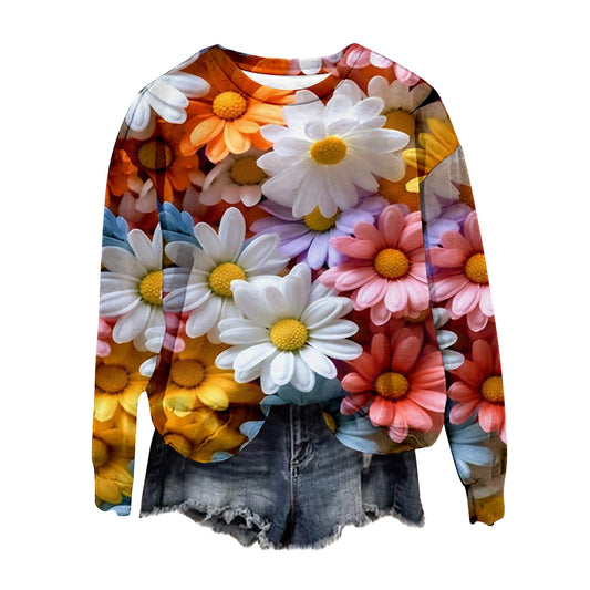 Spring And Autumn Round Neck Sweater Love 3D Digital Printing Top For Women