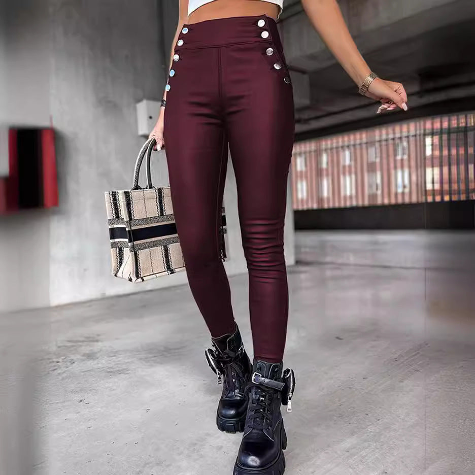 High Waist PU Leather Slim Fit Hip Raise Long Pants