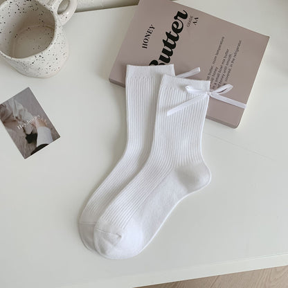 Heel Bow Socks For Women Middle Tube Pure Cotton Spring And Autumn