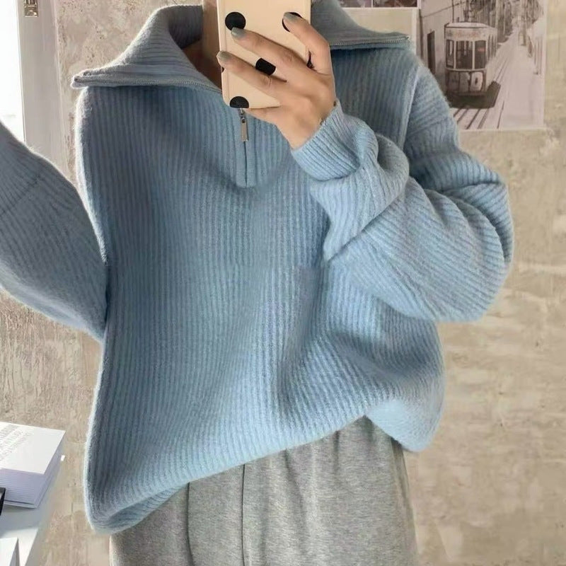 Women's Dacron Zipper Sweater Sweater Loose Outer Wear Bottoming Shirt