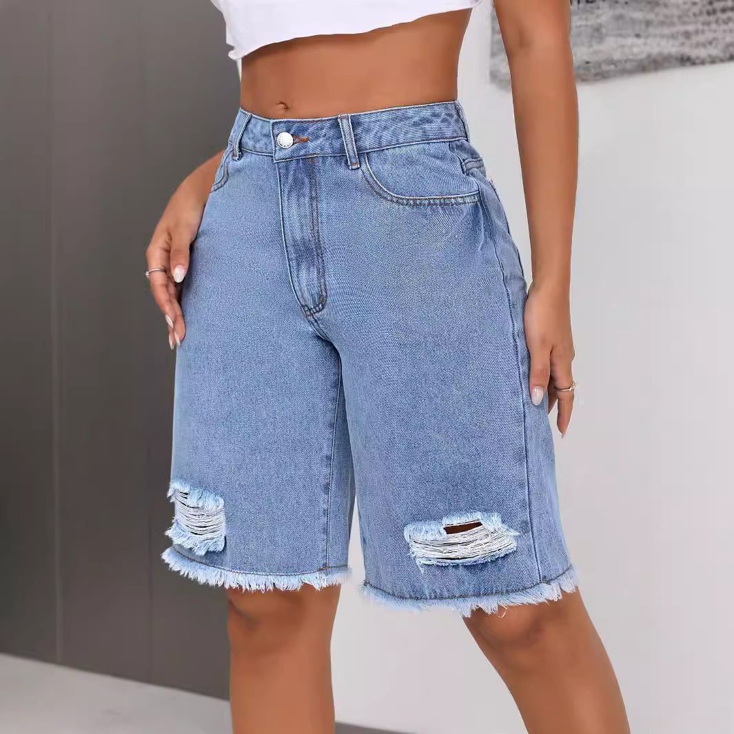 INS Casual All-match Ripped Jeans Shorts