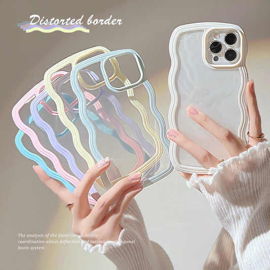 Wave Border Mobile Phone Case Solid Color Simple Candy Color