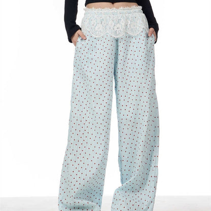 Spring American Niche Refined Handmade Lace Stitching Casual Trousers