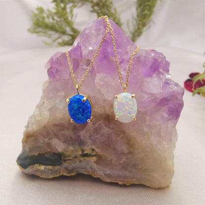 Color-preserving Blue And White Opal Natural Pendant Necklace