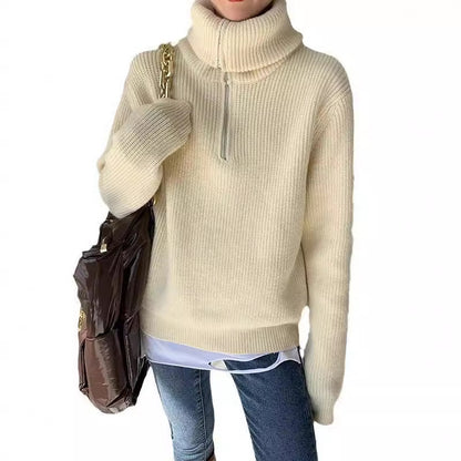 Women's Dacron Zipper Sweater Sweater Loose Outer Wear Bottoming Shirt