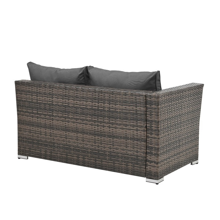 Mobilier de terasă, mobilier de exterior, mobilier sezonier din răchită PE, 4 set de mobilier din răchită cu măsuță de cafea din sticlă temperată