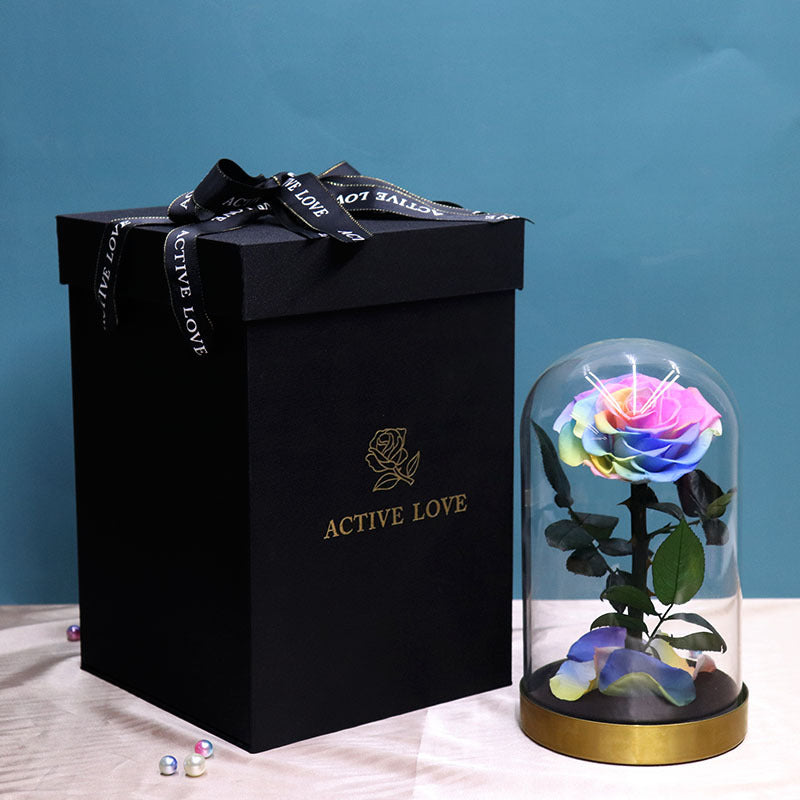 Metal Base Immortal Flower Glass Cover Gift Box