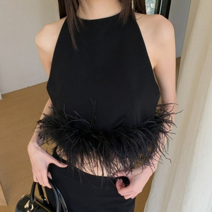 Halter Knitted Vest Women's Top Sheath Skirt Suit