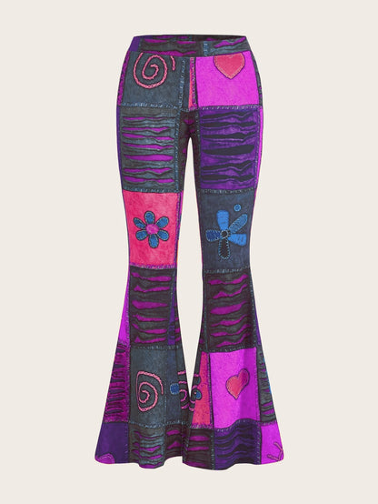 Pattern Abstract Art Style Personality Trend Tight Bootcut Pants