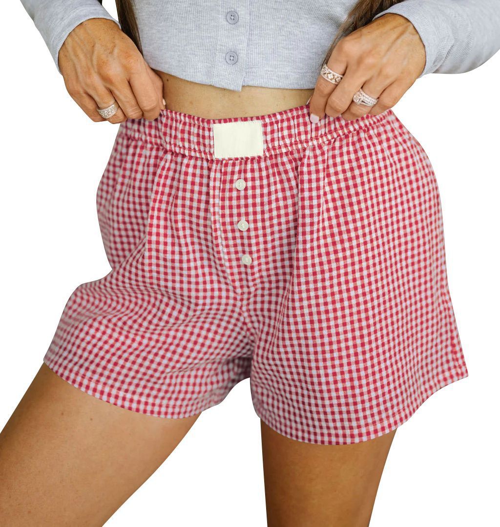 Lockere, lässige Shorts aus Baumwolle mit Karomuster für Damen