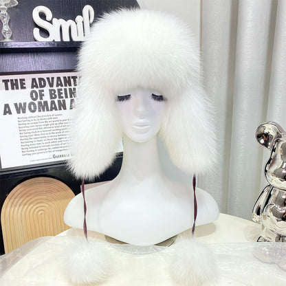 Korean Style Fox Fur Earmuffs Hat Ushanka Cute