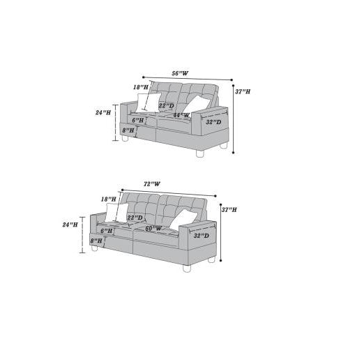 Wohnzimmermöbel 2-teiliges Sofa-Set, schwarzes Kunstleder, getuftetes Sofa, Zweisitzer mit Kissen, Couch