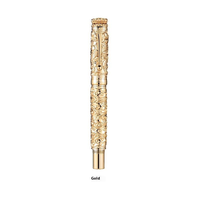 Retro Chinese Style Relief 18K Gold Plated Tip Gift Pen Two Colors