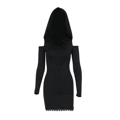 Hooded Lace Long-sleeved Dress Women